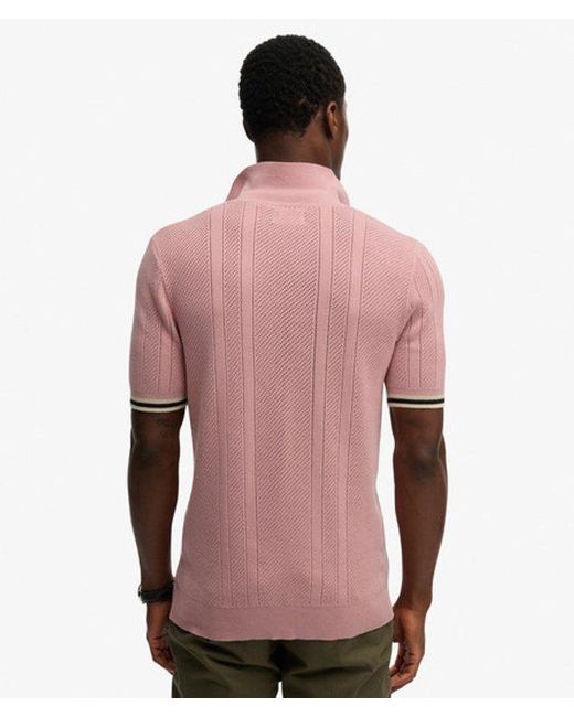 Superdry Pink & Co Knitted Texture Short Sleeve Polo Shirt for men