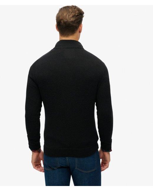 Superdry Black Essential Embroidered Knitted Half Zip Jumper for men