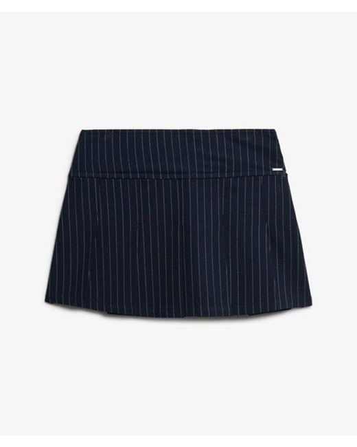 Superdry Blue & Co Pinstripe Pleat Mini Skirt