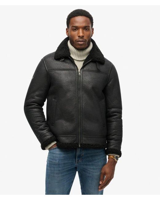 Superdry Black & Co Faux Shearling Aviator Jacket for men