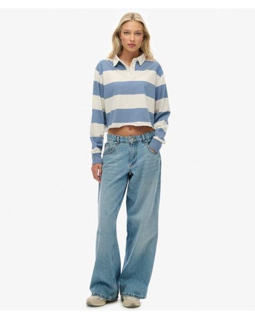 Superdry Blue & Co Athletic Essentials Cropped Stripe Rugby Top