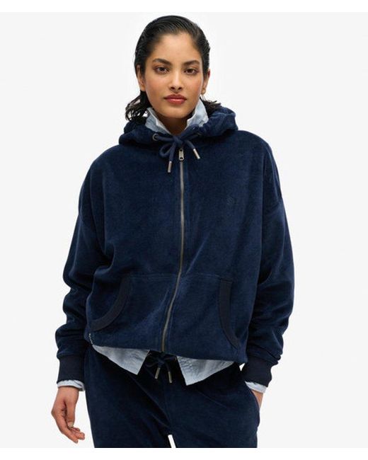 Superdry Blue Velour Zip Hoodie