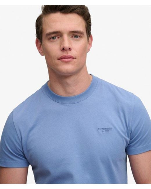 Superdry Blue Essential Stacked Logo Embroidered T-Shirt for men