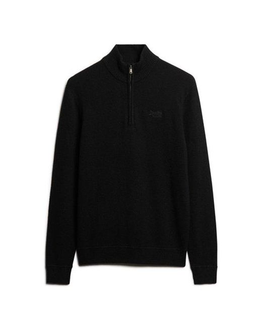 Superdry Black Essential Embroidered Knitted Half Zip Jumper for men