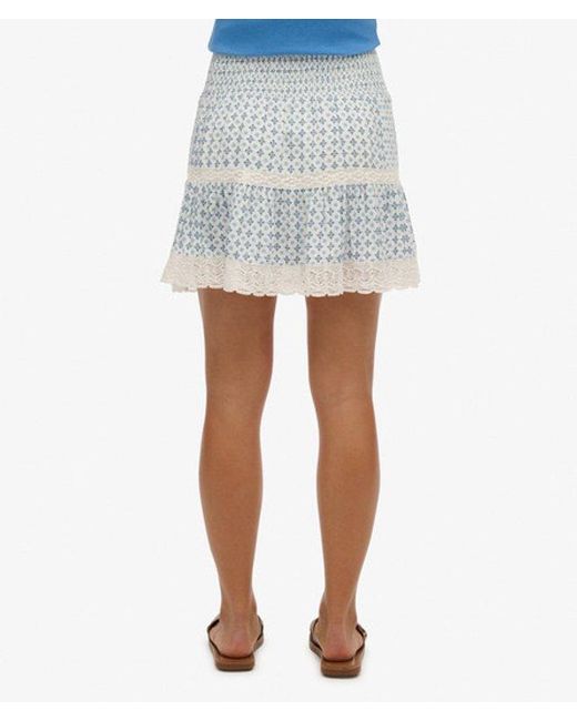 Superdry Blue & Co Printed Lace Trim Mini Skirt