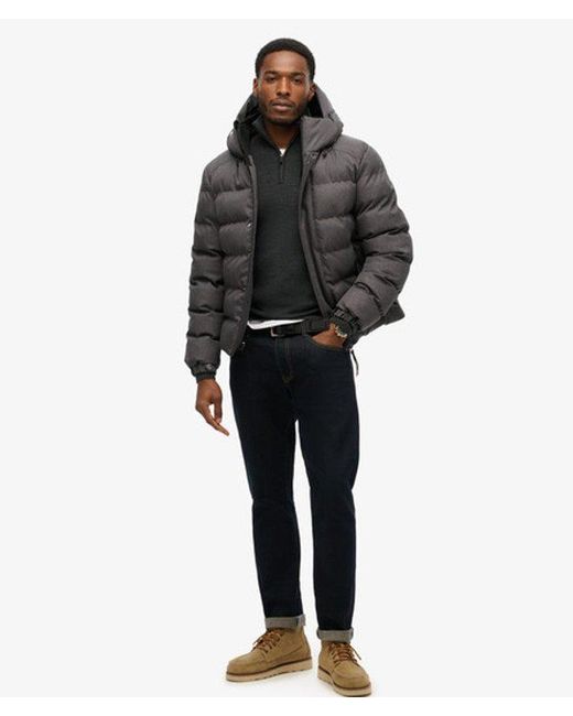 Superdry Gray & Co Hooded Tweed Sports Puffer Jacket for men