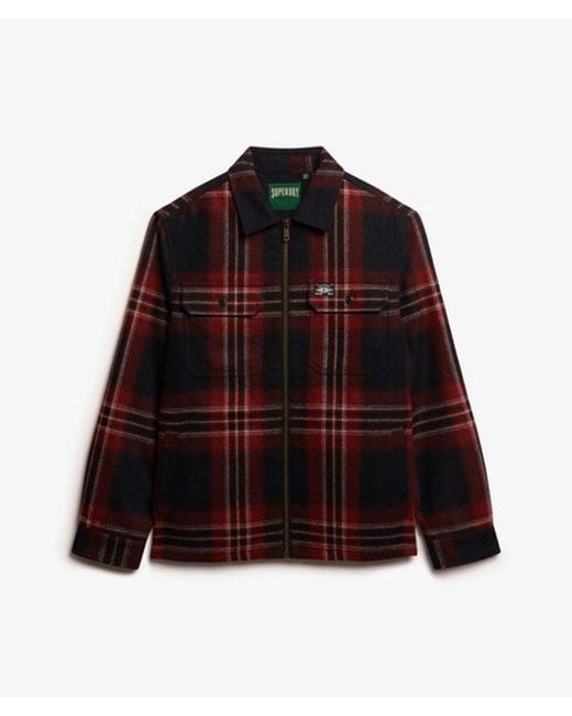 Superdry Red & Co Wool Blend Miller Zip Overshirt for men