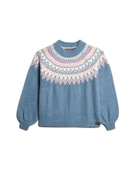 Superdry Blue & Co Loose Fit Fairisle Slouchy Pattern Jumper