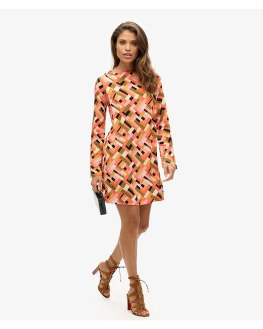 Superdry Orange & Co Retro Printed Open Back Mini Dress