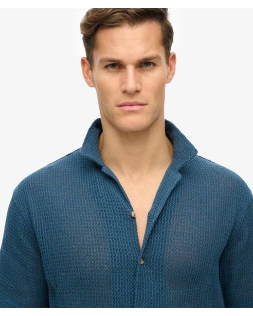 Superdry Blue Knitted Texture Shirt for men