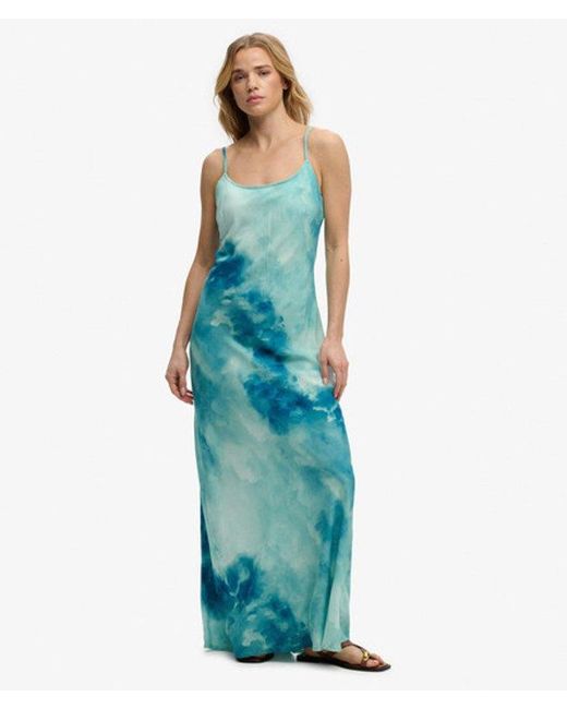 Superdry Blue Printed Maxi Slip Dress