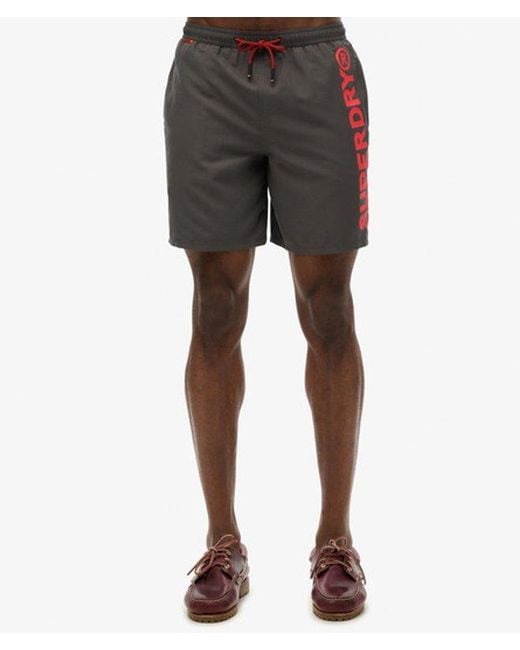 Superdry Brown Sport Graphic 17-inch Swim Shorts for men