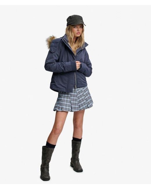Superdry Blue Bench X & Co Bench Faux Fur Hooded Windcheater Jacket