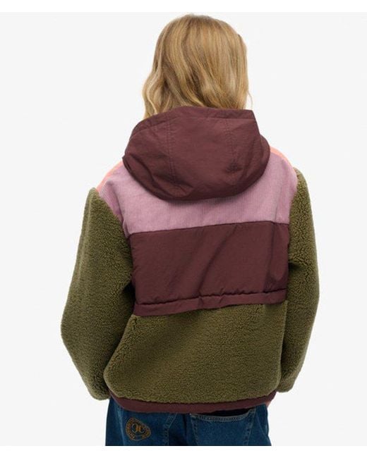 Superdry Red & Co Ladies Classic Colourblock Hooded Fleece Jacket