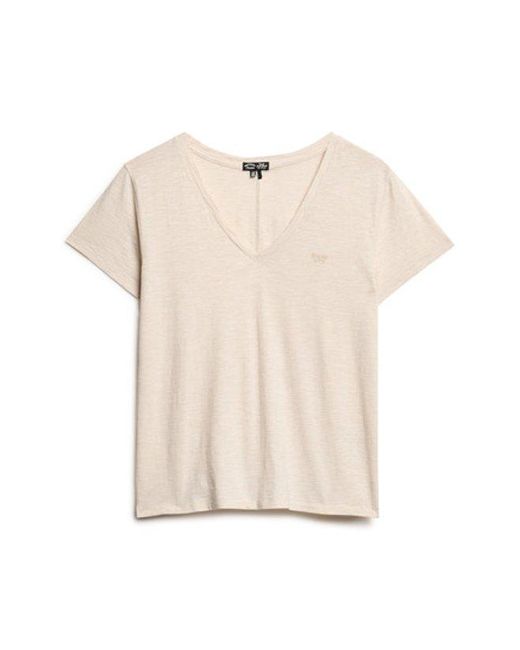 Femme T-Shirt Flammé À Logo Brodé Et Col V Taille Superdry en coloris White