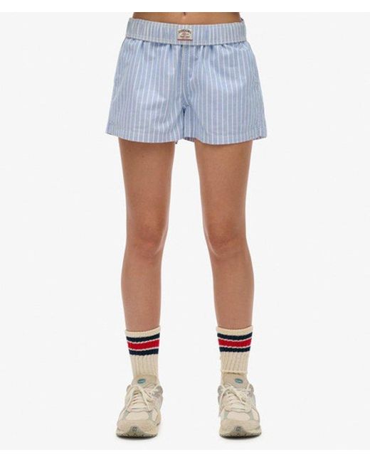 Superdry Gestreepte Elastische Short Van Biologisch Katoen in het Blue