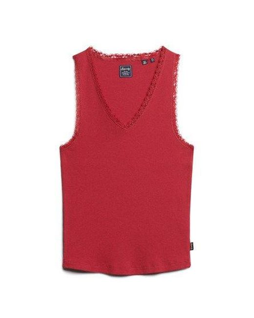 Superdry Red Athletic Essentials Lace Trim Vest Top
