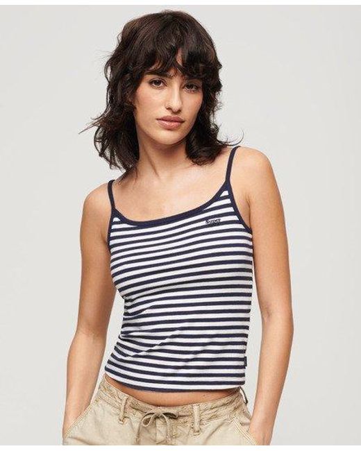 Superdry Blue Ladies Slim Fit Striped Athletic Essentials Cami Top