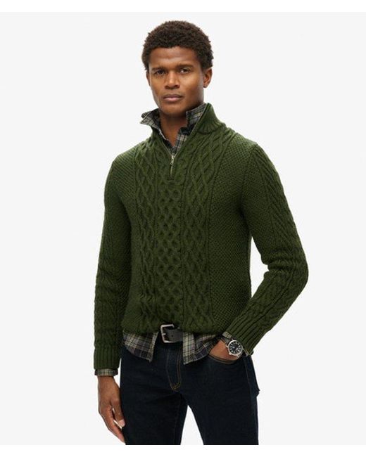 Superdry Green & Co Jacob Cable Knit Half Zip Jumper for men