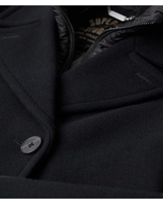 Superdry Blue Classic 2 In 1 Wool Pea Coat for men