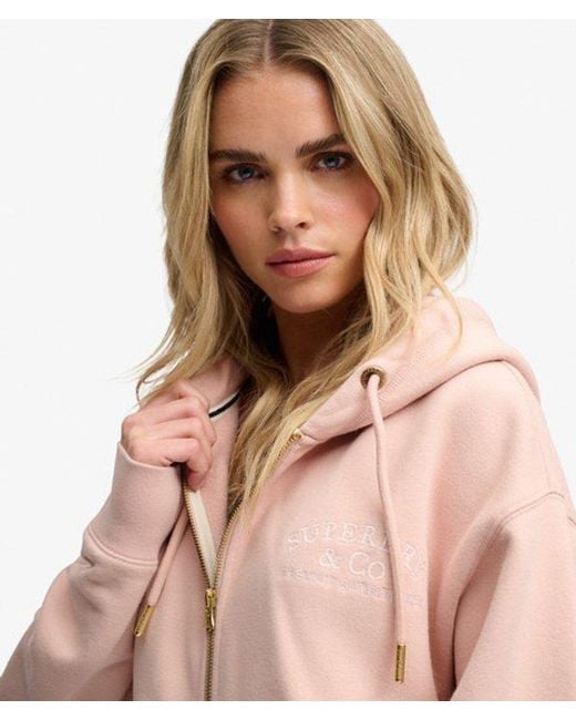 Superdry Pink & Co Luxe Casual Zip Hoodie