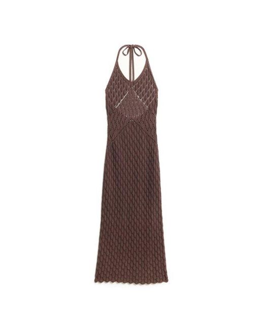 Superdry Brown & Co Cotton Crochet Halter Maxi Dress