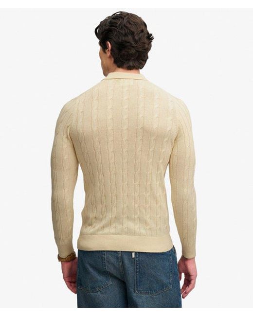 Superdry Natural & Co Knitted Cable Long Sleeve Polo Top for men