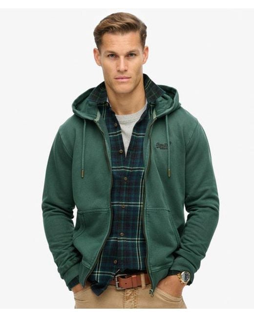 Superdry Essential Logo Washed Hoodie Met Rits in het Green voor heren