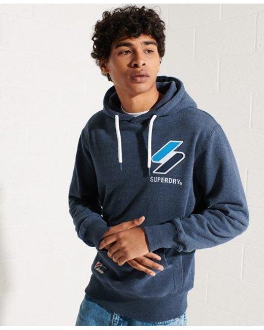 Superdry Blue Code Chest Logo Applique Hoodie Princedom Marl for men