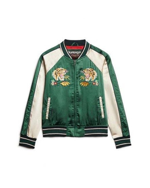 Superdry Green Fully Lined Embroidered Sukajan Bomber Jacket