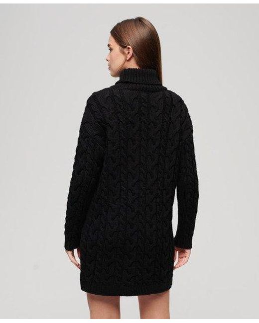 Superdry Black Roll Neck Cable Knit Dress