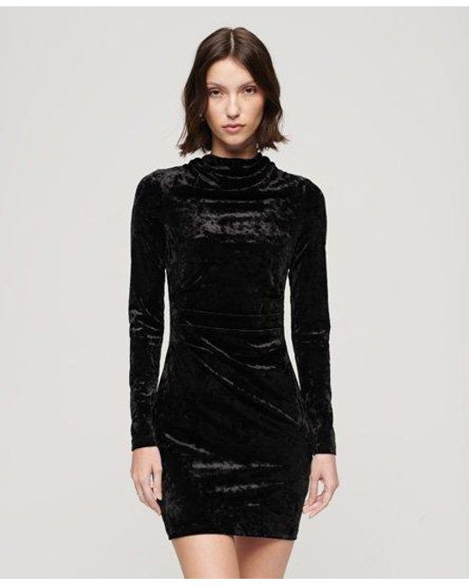 Superdry Black Velvet Long Sleeve Mini Dress
