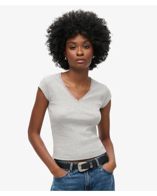 Superdry Blue Athletic Essentials Lace Trim V-neck Top