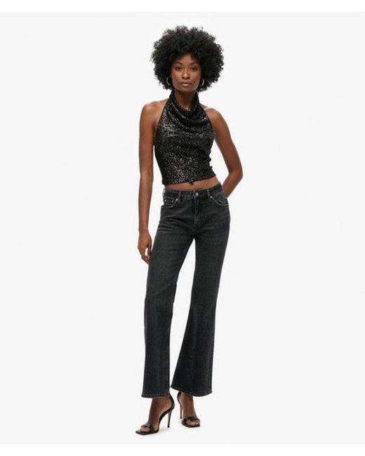 Superdry Black & Co Sequin Cowl Halter Neck Top