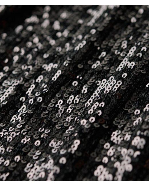 Superdry Black & Co Sequin Cowl Halter Neck Top