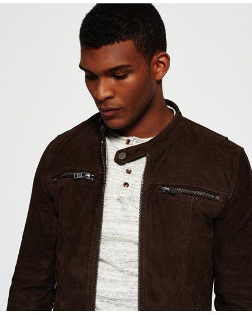 Superdry Black Real Hero Suede Biker Jacket Suede for men