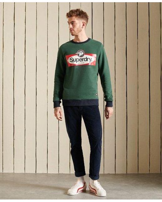 Superdry Green Core Logo American Classic Ringer Crew Sweatshirt Jungle for men