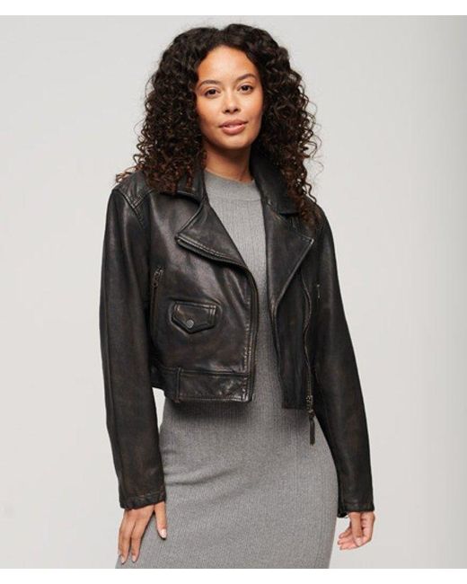 Superdry Black Leather Biker Jacket