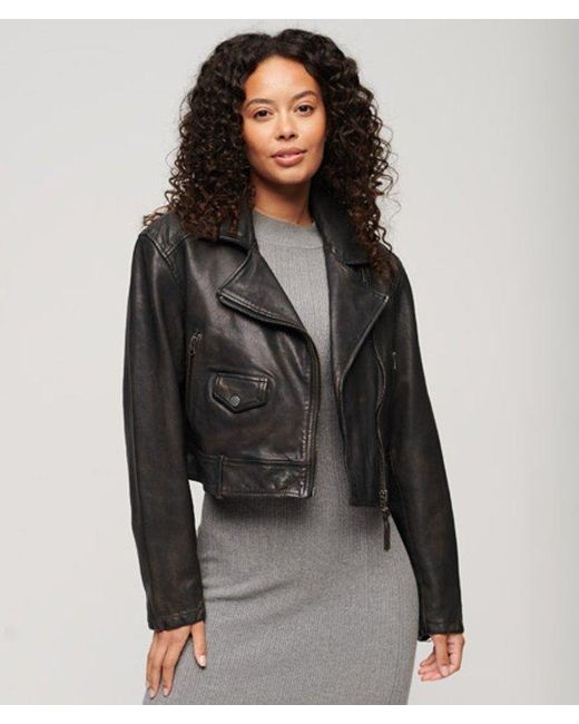 Superdry Black Leather Biker Jacket