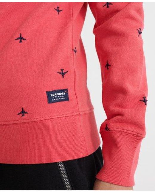 Superdry Red All Over Embroidery Loopback Crew Sweatshirt Maldive for men