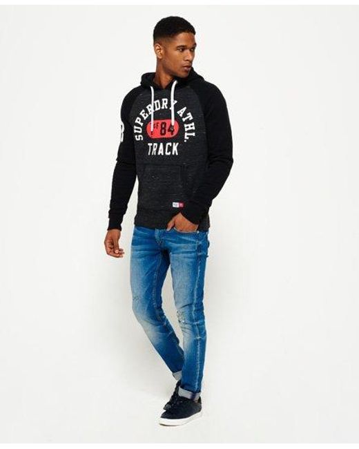 Superdry Blue Track & Field Baseball Hoodie Midnight Marl Spacedye/Jet for men