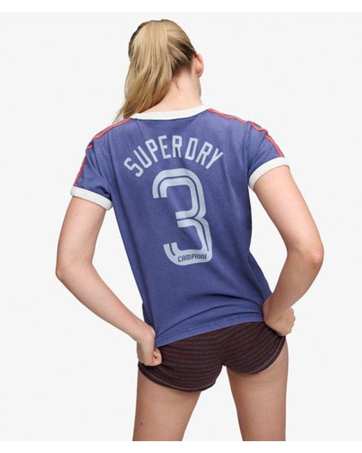 Femme T-Shirt Athletic Football Stripe Taille Superdry en coloris Blue