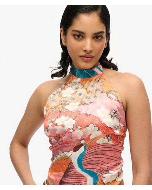 Superdry Pink & Co Jacquard Halter Top