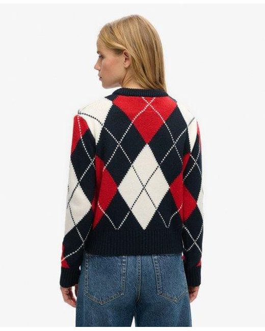 Superdry Red Ladies Loose Fit Jacquard Pattern Crew Jumper