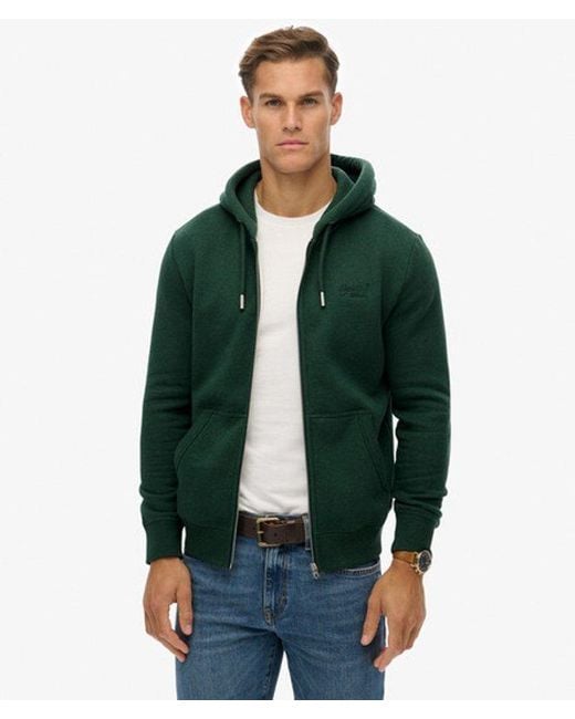 Superdry Men's Green Vintage Logo Embroidered Zip Hoodie