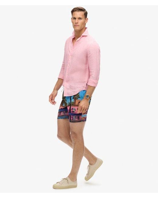 Superdry Blue & Co Classic Photographic 17-inch Recycled Swim Shorts for men