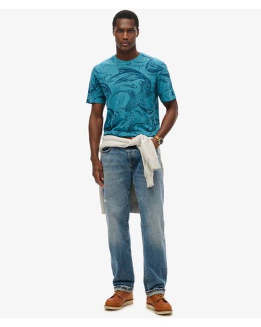 Superdry Blue & Co Vintage Overdye Printed T-shirt for men