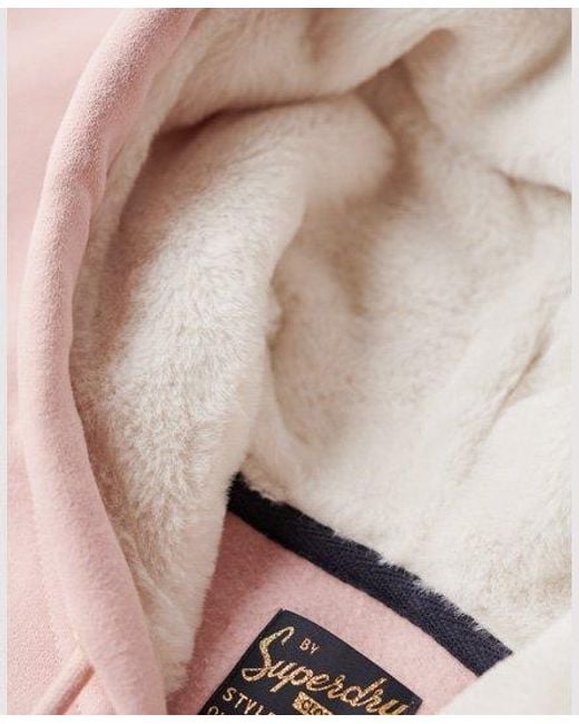 Sweat à capuche zippé avec logo métallisé luxe Superdry en coloris Pink