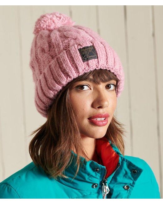 Superdry Pink & Co Tweed Cable Beanie