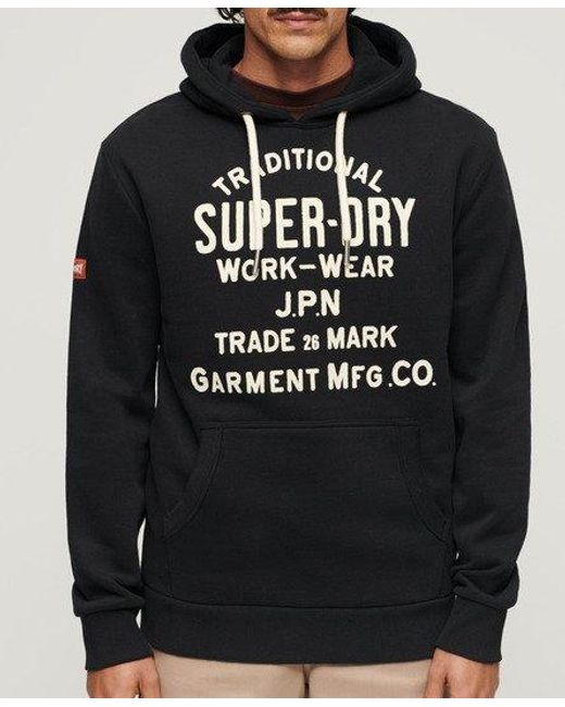Superdry Black Classic Workwear Flock Graphic Hoodie for men